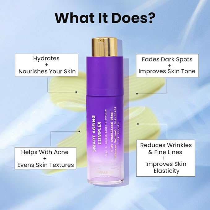 TRUTH & BEAUTY Advanced Smart Ageing Complex Serum 0.2% Retinal, 0.5% Bakuchiol for Fine Lines Wrinkles and Skin Smoothing Hydrate Face Serum for All Skin Types (1.01 Fl OZ) Fragrance Free