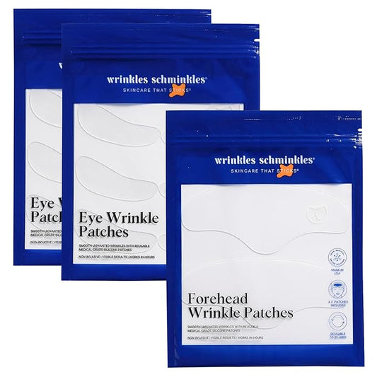 Wrinkles Schminkles Silicone Anti-Wrinkle Patch Bundle – Forehead Wrinkle Patches & Under Eye Patches – Reusable, Non-Invasive Pads for Fine Lines, Puffiness & Dark Circles