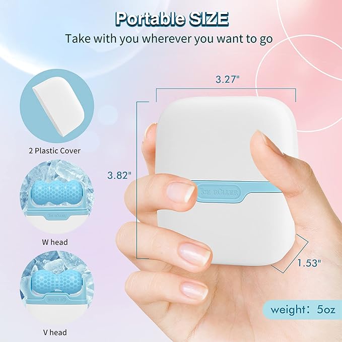 Ice Roller for Face & Eye, 2 in 1 Puffiness, Migraine, Pain Relief and Minor Injury Facial Ice Roller,Cold Therapy Massage Roller,Skin Care Products