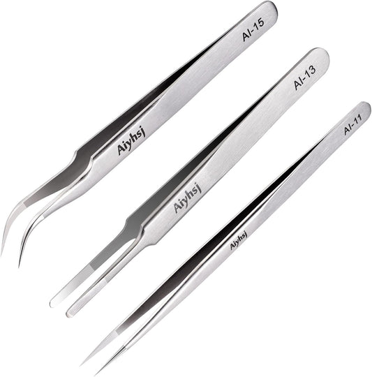 3PCS Precision Tweezers Set, Upgraded High-end Stainless Steel of Tweezer for Craft, Electronics, Soldering, Model, Laboratory Work, Jewelry-Making