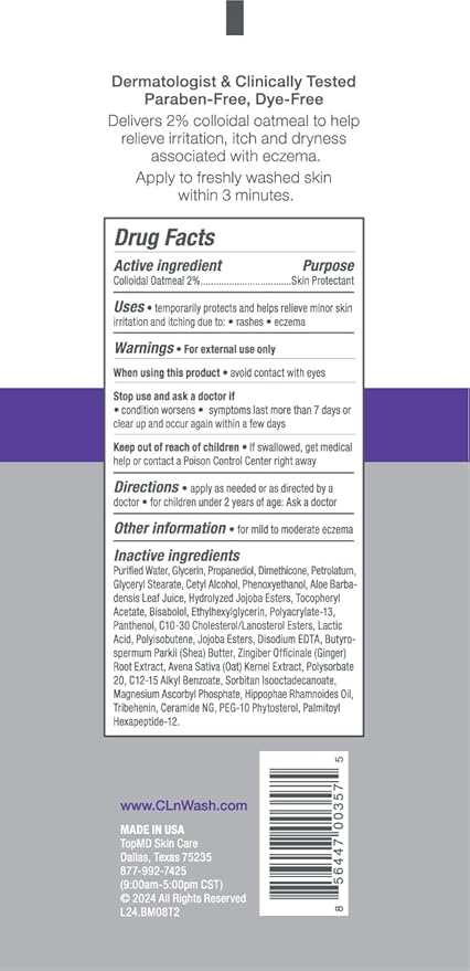 CLn® Body Moisturizer - A skin protectant delivering 2% Colloidal Oatmeal, Paraben-Free, Dye-Free & Fragrance-Free, 8 fl. oz.