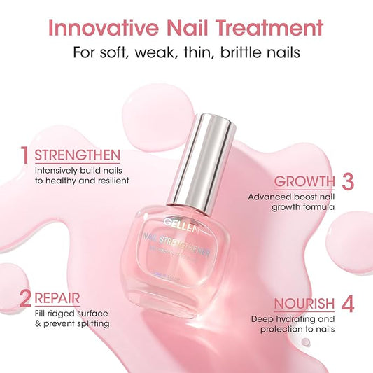 Gellen Nail Strengthener Protein | Nail Growth Strengthen & Repair Thin Weak Damaged Nails | Keratin Calcium Nourish Nail Care Treatment Sakura Scent, 15ml Air Dry Clear Finish