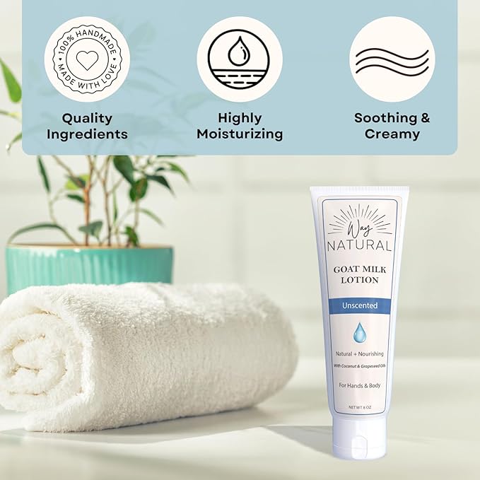 Goat Milk Lotion, Unscented (8oz) - Natural Hand & Body Lotion - Dry Skin Relief, USA Made - Goat Milk Hand Cream for Women & Men - w/Shea Butter & Aloe