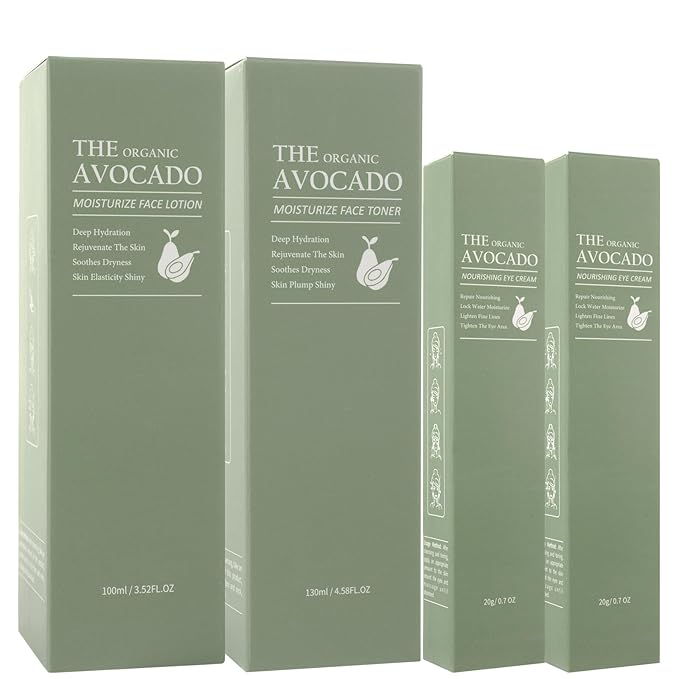 Avocado Skin Care Set, 4 PCS Moisturizing Skincare Set, Anti Aging Skin Care Routine Kit For Women With Toner, Lotion, 2 PCS Eye Cream, Travel Facial Skincare Kits, Daily Skin Care.