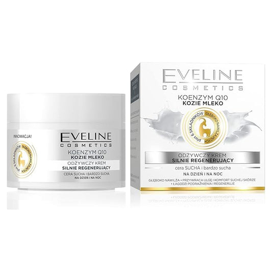 Eveline Cosmetics Nature Line Goats Milk Intensely Regenerating and Nourishing Day and Night Cream m, Reduce Wrinkles, Fine Lines, Even Skin Tone, Age Spots, Sun Spots with Coenzyme Q10 and Goats Milk