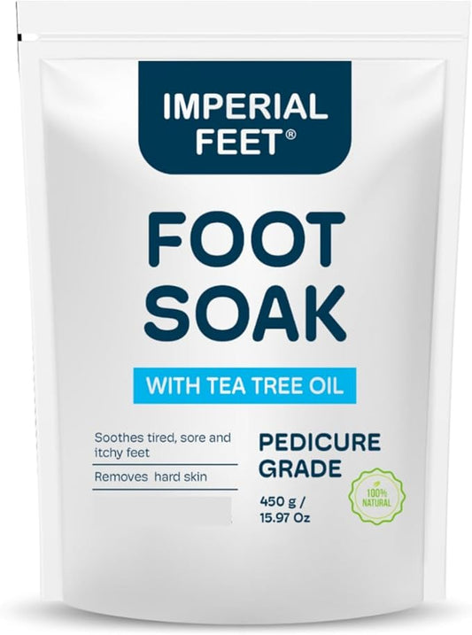 Epsom Salt Foot Soak w Tea Tree for Foot Bath (Pedicure Grade) - for Toenail Repair, Athletes Foot, Softens Calluses, Sore & Tired Feet, Nail Discoloration Foot Soak Salts, Smelly Foot Therapy16oz