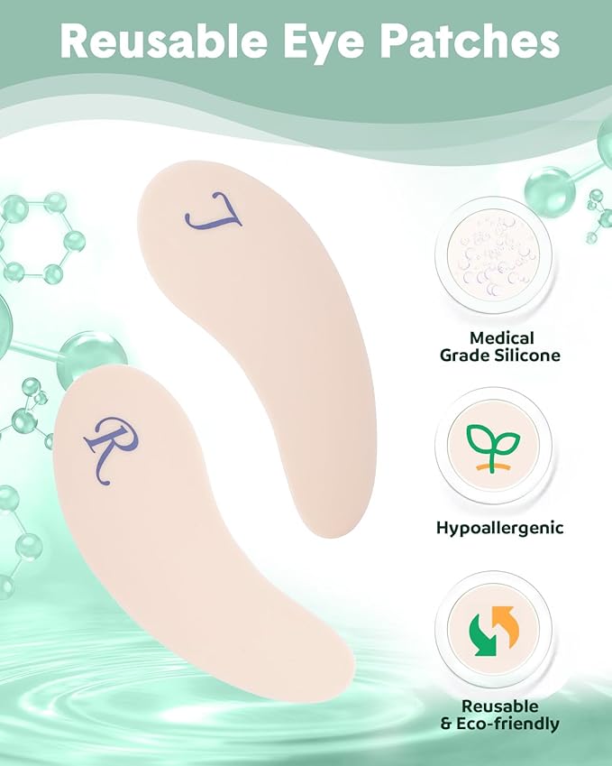 Reusable Eye Patches, Silicone Under Eye Patches with Lifting Effect to Reduce Wrinkles and Fine Lines, Pair with Metal Eye Cream Applicator,Tin Case