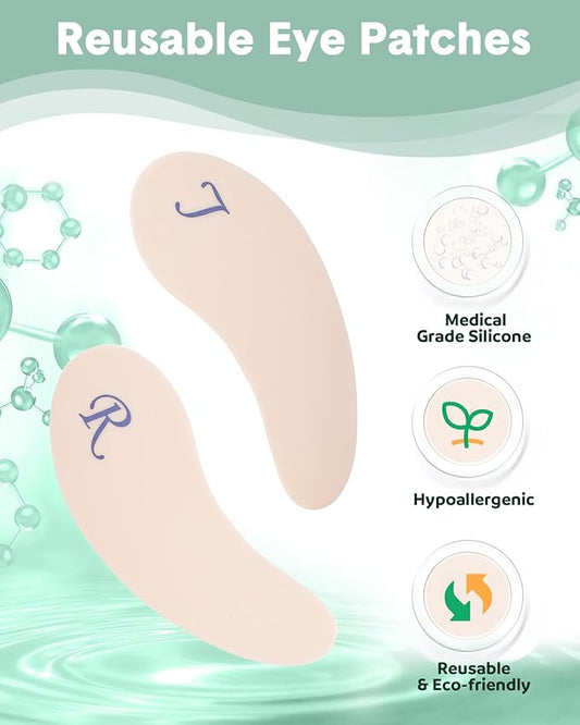 Reusable Eye Patches, Silicone Under Eye Patches with Lifting Effect to Reduce Wrinkles and Fine Lines, Pair with Metal Eye Cream Applicator,Tin Case