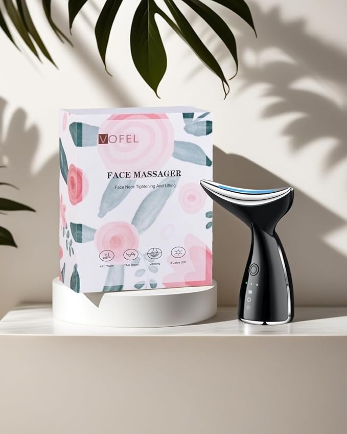 Face and Neck Massger for Skin Care Electric Face Neck Lifting Massager with 45℃ Heat & 3 Massage Modes for Wrinkles Facial Neck Massager (Black)