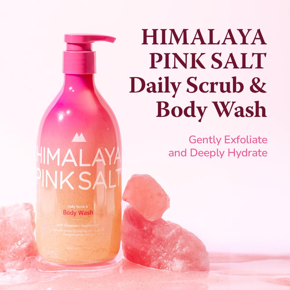 HIMALAYA PINKSALT Daily Scrub & Body Wash - Exfoliating Body Scrub, Dead Sea Salt & Himalayan Pink Salt, Natural Moisturizing Bodywash, Retinol & Hyaluronic Acid Shower Gel, Korean Skincare 21.1oz