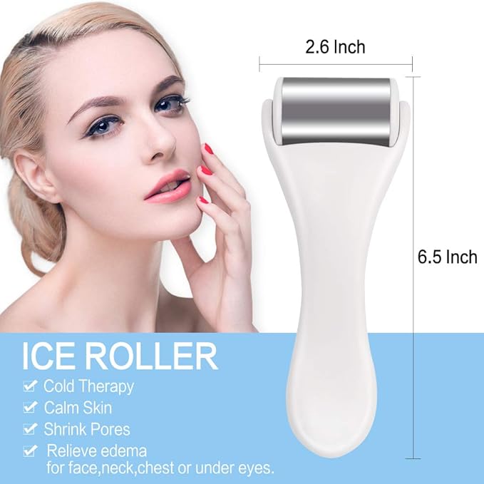 MAANGE Ice Roller for Face & Eye,Puffiness,Migraine,Pain Relief and Minor Injury,Skin Care Products Stainless Steel Face Massager Ice Roller Massager (White)