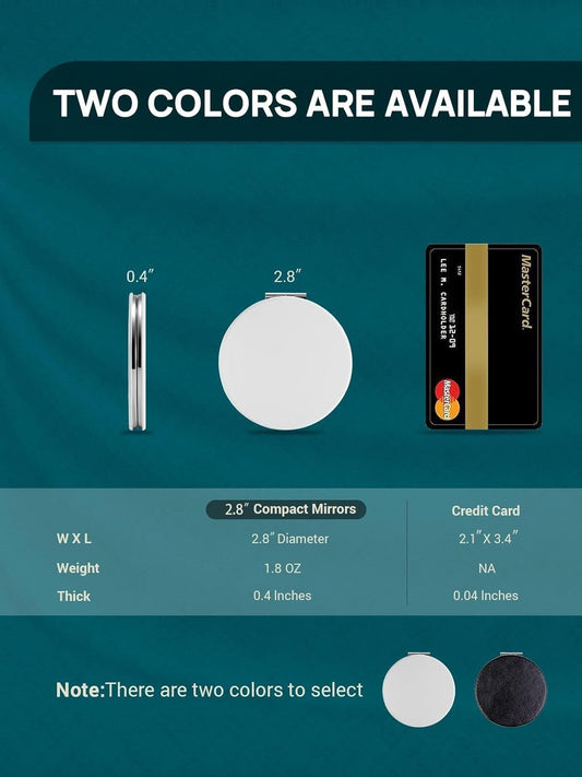 Compact Mirror,Set of 2 Round Double-Sided Makeup Small Mirror for Purse with 1X/3X Magnification PU Leather (White, 2.8")