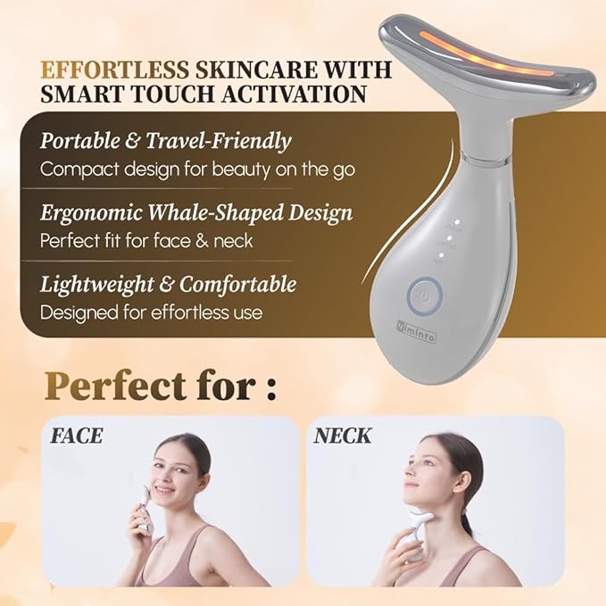 VIMINTO 3-in-1 Face Massager – Facial Massager Tool with Soothing Heat, Vibration, and Smart Touch – Red, Blue & Green Light Modes for Relaxation and Radiance – Compact & Portable - White