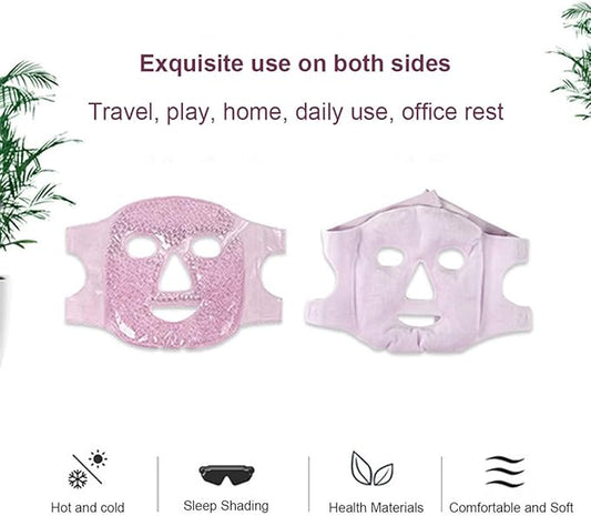 Hot and Cold Face Mask, Flexible Full Face Gel Ice Pad, Reusable Spa Compress Facial Pack for Migraine Relief, Puffy Eyes & Relaxation, Sleeping Face Mask, Pink