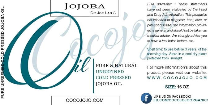Cocojojo Jojoba Oil Organic, Jojoba Oil for Hair Growth for Skin, Face, 100% Pure Natural, Cold Pressed, Deep Moisturizing Anti-Aging, Essential Oils - 16 Fl Oz