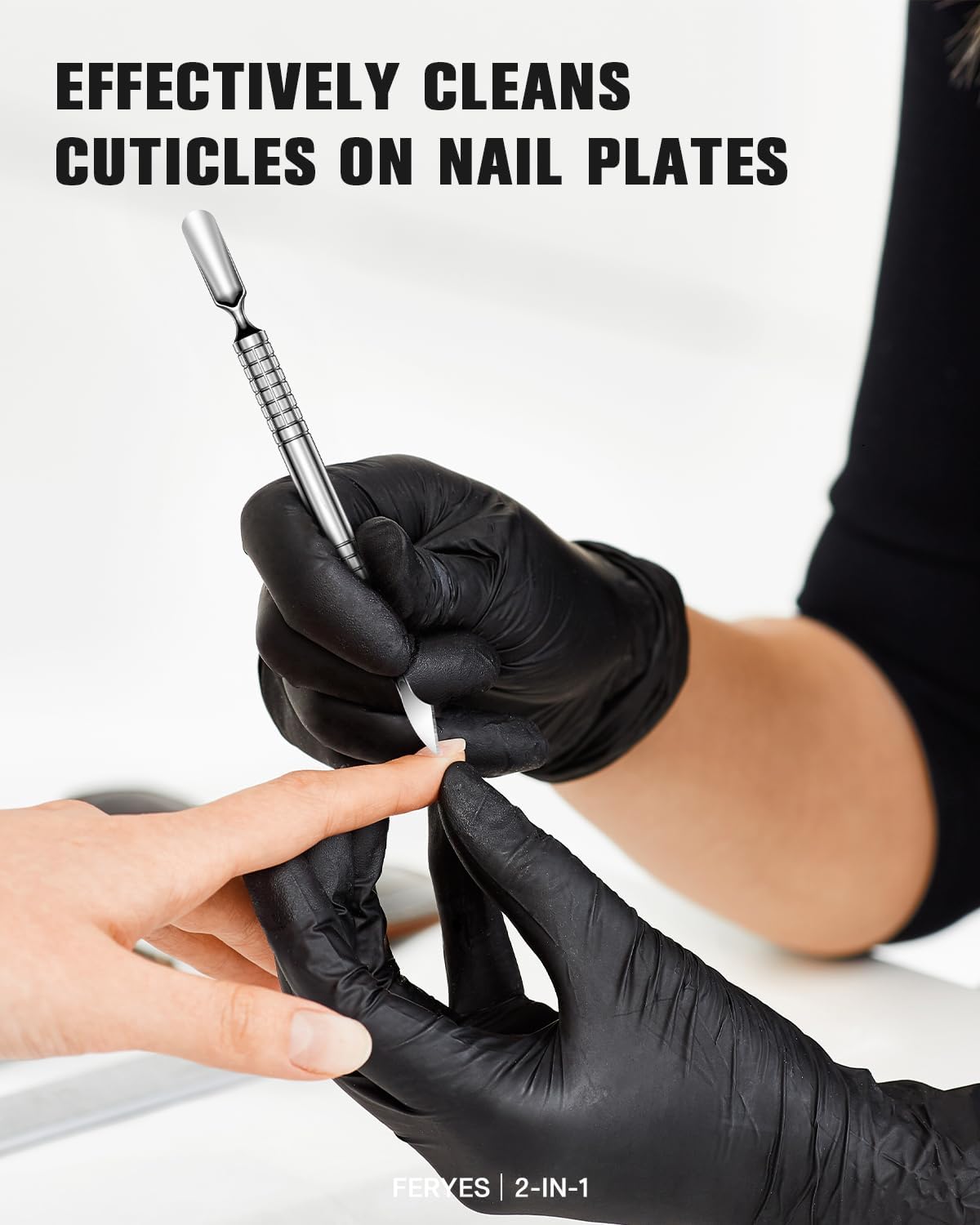 2025 Upgraded Dual Head Cuticle Pusher Remover Tool - Curved & Chisel Edge Stainless Steel, Ergonomic Non-Slip Handle for Professional Salon & Home Manicure Nail