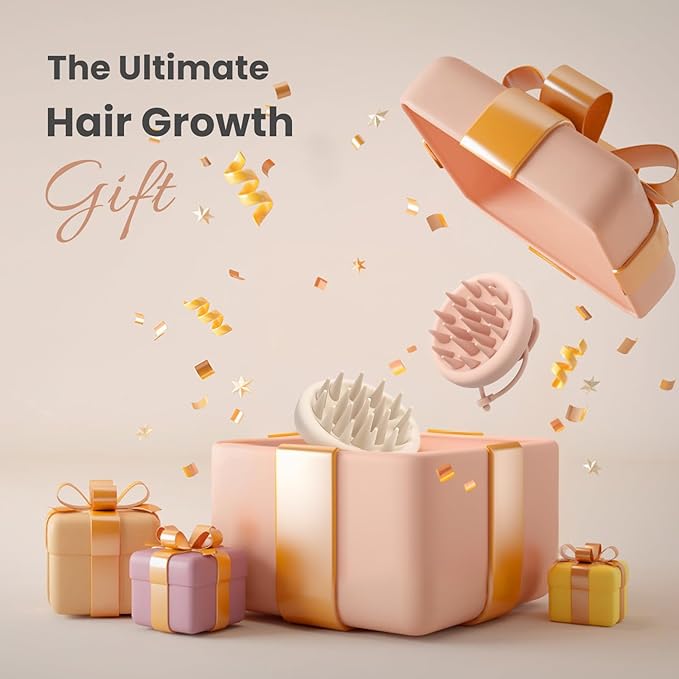 AIMIKE Scalp Massager Shampoo Brush - 100% Soft Silicone Scrubber for Dandruff Removal and Hair Growth - Wet Dry Hair Exfoliator - Pastel Pink