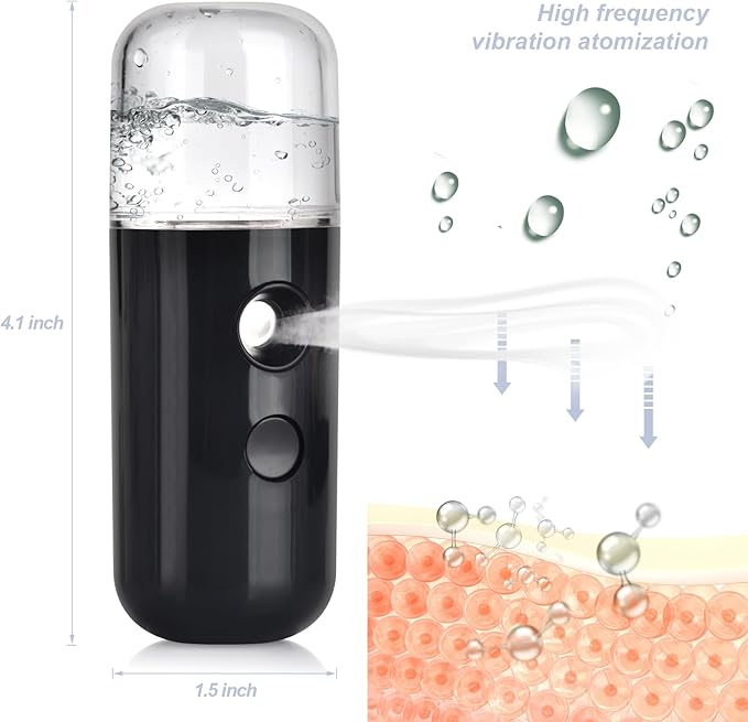 2-Pack Kingsmile Nano Facial Mister, Portable Face Mister, Cool Nano Mist Sprayer for Face Hydrating, Mini Handy Mister for Eyelash Extensions with 1OZ /30ML Water Tank (Black/Blue)