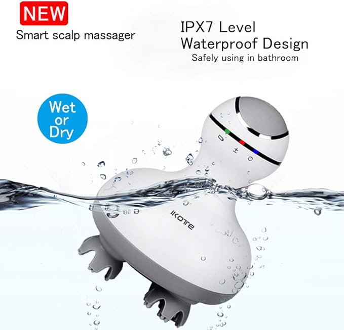 Electric Scalp Head Massager, IPX7 Waterproof Rechargeable Head Massager for Stimulating Hair Growth, Deep Clean, Blood Circulation and Stress Release