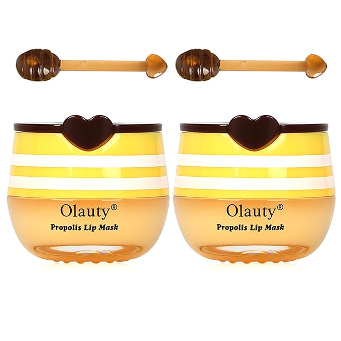 Bee Lip Mask Balm Honey Pot, 2PCS Honey Lip Sleeping Mask Hydrating Prevention Dry and Cracked Lip Scrubs Exfoliator, Overnight Lip Mask Reduces Lip Lines
