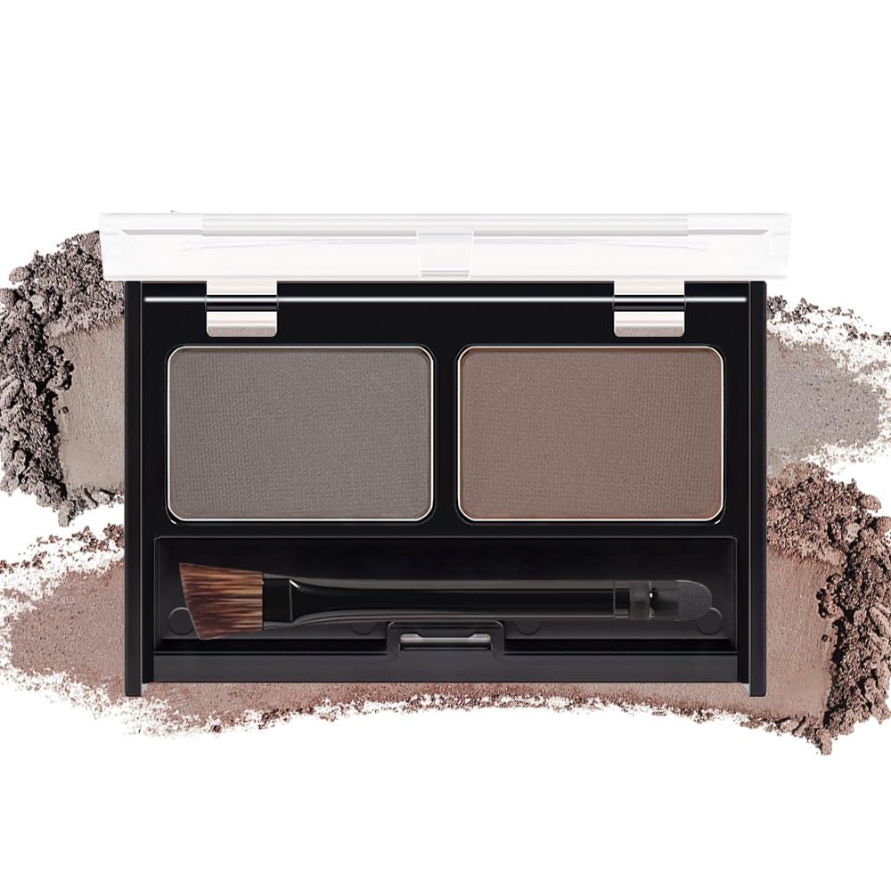 Eyebrow Powder Medium Brown Light Gray Kit,Eye Brow Powder for Women with Double-ended Eyebrow Brush,Long-Lasting Waterproof Two Colors Brow Filler Get Full Defined Natural Brows,Powder Eyebrow Makeup