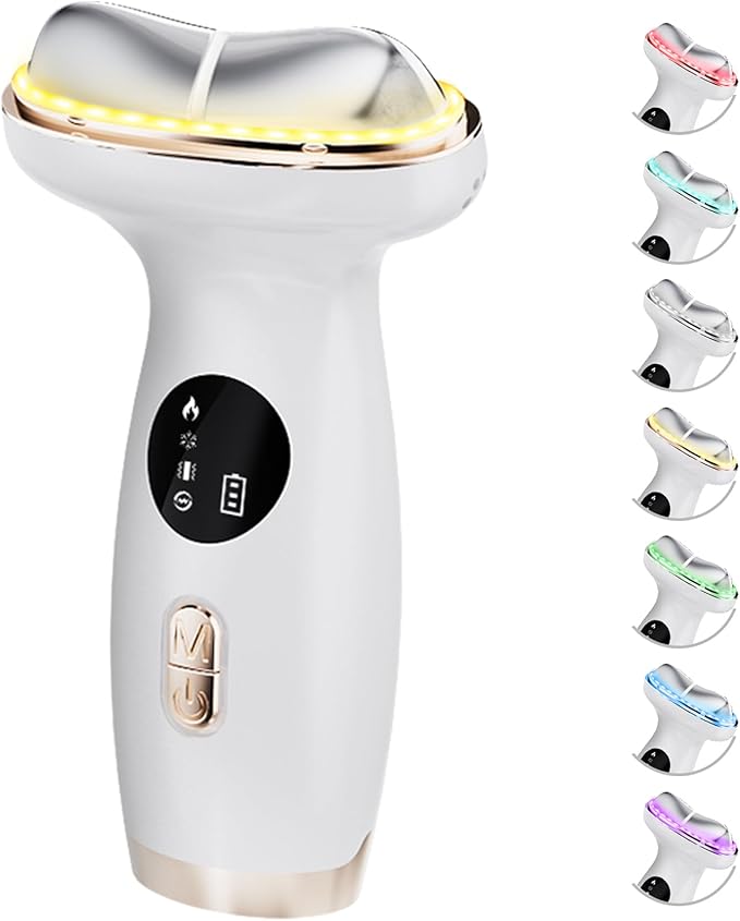 Electric Gua Sha Facial Tool 7 in 1 Hot & Cold Face and Neck LED Beauty Massager, Vibration Pulse Mode for Skin Care, Lymphatic Drainage Anti-Aging & Wrinkles Face Lift Device Gift for Mom