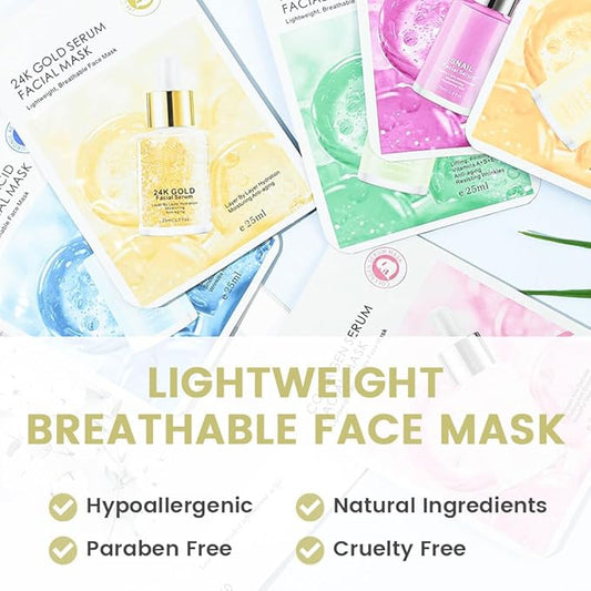 Face Sheet Mask Skincare,Hydrating Spa Face Mask For Sensitive Skin,Moisturize,Nourish for All Skin Types,Natural Skin Care Spa Face Mask for Women Men Girls,Pack of 6