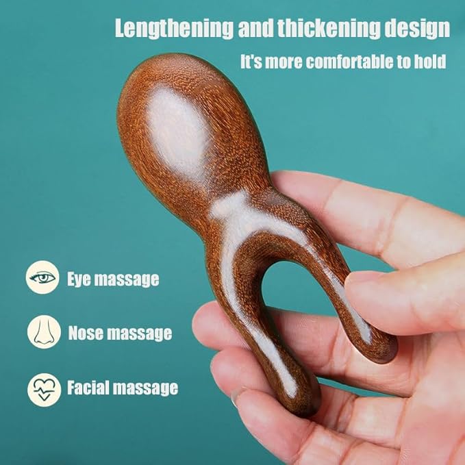 MIUPOO Nose and Eyes Face Massager, Manual Gua Sha Tool, Multifunctional Handheld Meridians Acupoint Massage Tool - Wood, 1 Piece