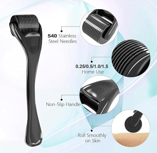 Derma Roller 0.25mm Beard Roller Ficial Roller Microneedle Micro Needle Roller 540 Titanium for Men and Women Home Use Microneedling Roller Dermaroller Skin Care Tool