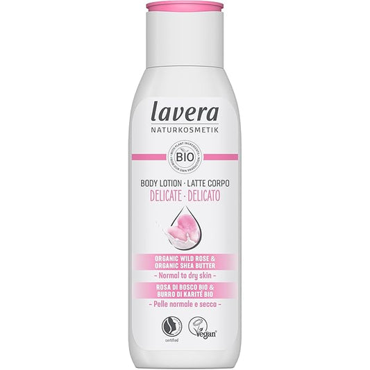 lavera Body Lotion Gentle - Body Milk with organic wild rose & organic shea butter - body milk for normal to dry skin - PETA certified - biodegradable - vegan - natural cosmetics - 6,76 fl.oz.