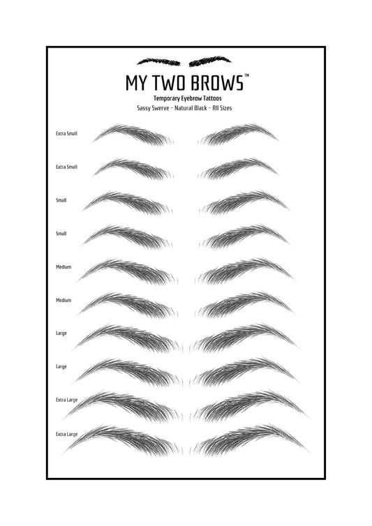 (10 pairs) Natural Black Temporary Eyebrow Tattoo - Small Size - Waterproof & Smudgeproof - Sassy Swerve Style Eyebrow Stickers - Sheet Lasts up to 30 Days - Won't Work on Existing Brows