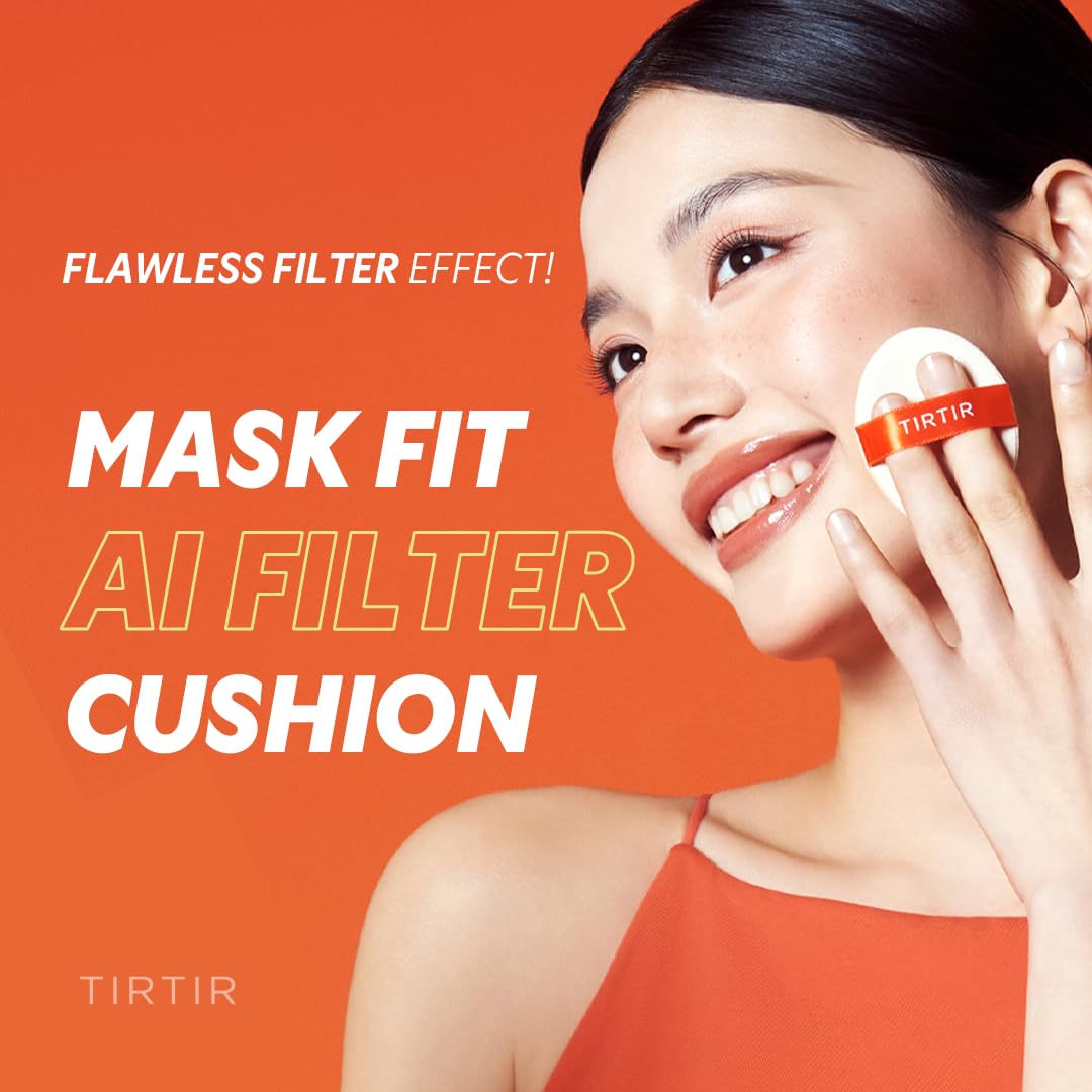 [*Mini Size*] TIRTIR Mask Fit Ai Filter Cushion Foundation | AI-Like Semi-Matte Finish - Up to 72-Hour Medium to Full Coverage Korean BB Cushion Make up Beauty, #15C Fair Porcelain, 0.15 Fl Oz