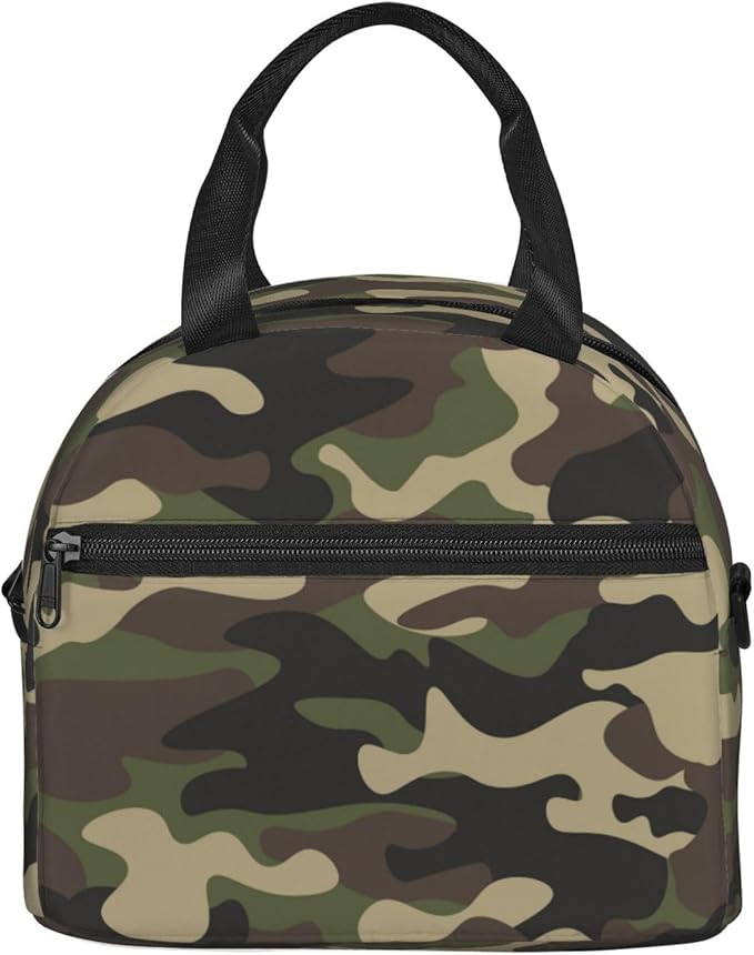 bassyil Camo Insulated Lunch Bag Reusable Lunch Box With Adjustable Shoulder Strap Cooler Tote Bag For Men Women