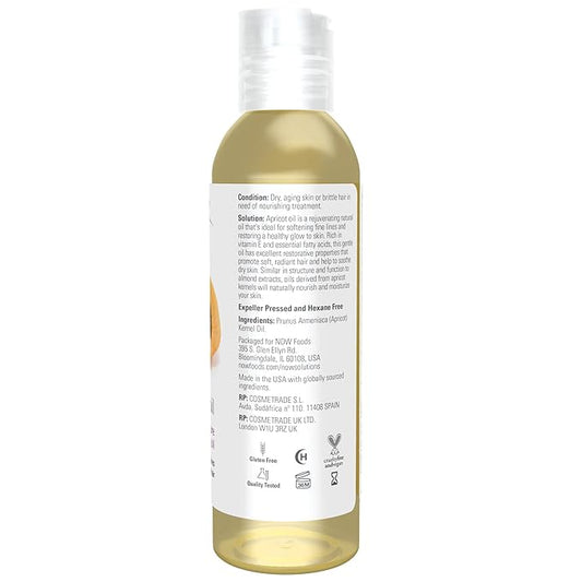 NOW Solutions, Apricot Kernel Oil, Hair Moisturizer, Rejuvenating Skin Oil, Softens Fine Lines, 4-Ounce (Pack of 2)