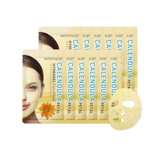 Calendula Hydrogel Soothing Facial Mask for Sensitive Skin,Hyaluronic Acid Hydrating Sheet Face Mask Skin Care,Sheet Mask,Calendula Calming Mask 12 Pack