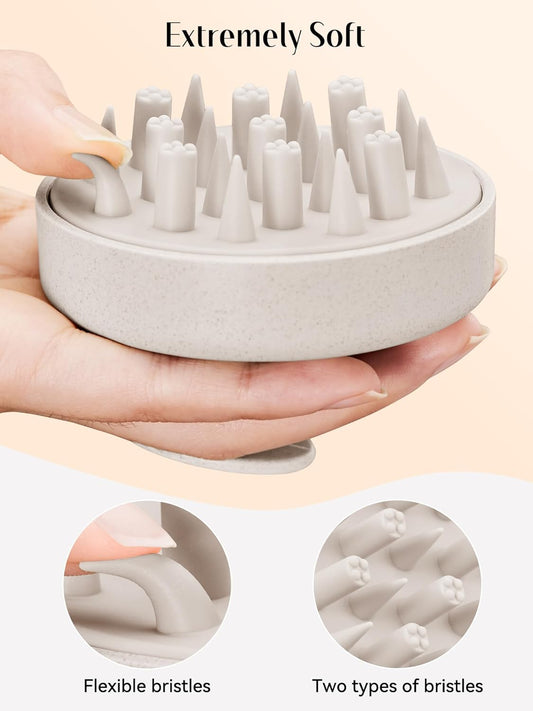 HEETA Hair Scalp Massager for Hair Growth, Shampoo Brush, Scalp Scrubber Exfoliator with Soft Silicone Bristles for Dandruff Removal to Relieve Stress, Wet Dry Use Updated Material, Beige