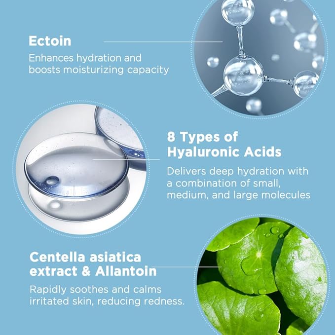 Nightingale Ecto-Hyaluronic Ampoule with 8 layer Hyaluronic Acid, Ectoin, Hyaluronic acid Serum For Dry Skin, Fragrance Free, Hypoallergenic, Allergen Free, Cruelty Free, Vegan, Korean Skin Care