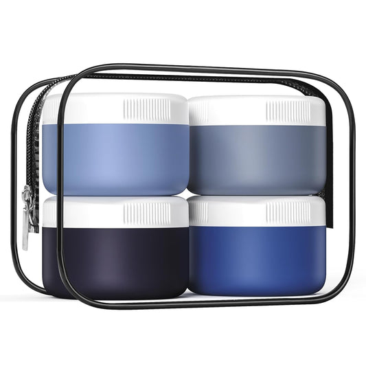 Travel Containers for Toiletries, Silicone Cream Jars BPA Free, TSA Approved 2oz Travel Size Containers, Leak-proof Travel Essentials with Lid for Cosmetic Face Hand Body Cream (4 Pack)