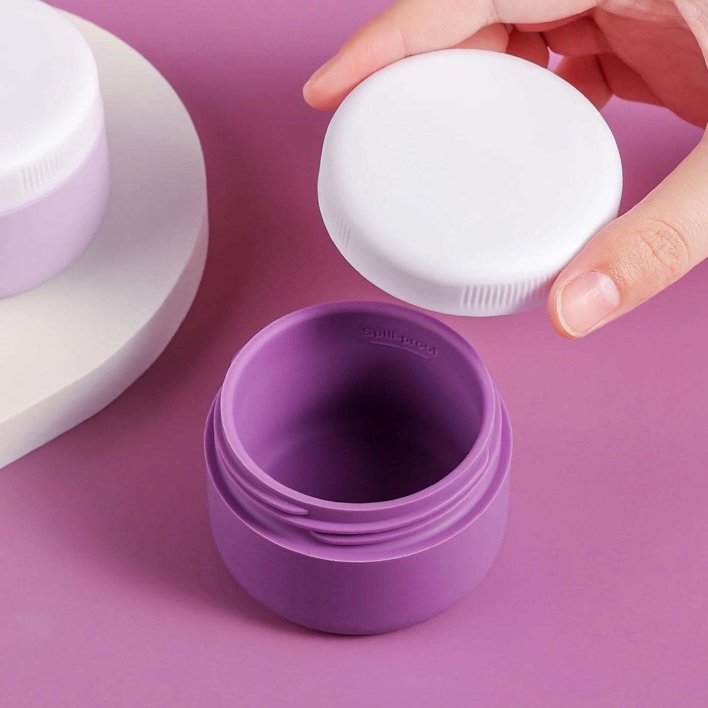 Travel Containers for Toiletries, Silicone Cream Jars BPA Free, TSA Approved 2oz Travel Size Containers, Leak-proof Travel Essentials with Lid for Cosmetic Face Hand Body Cream (4 Pack)