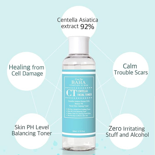 Centella Asiatica 92% Soothing Hydrating Toner - CICA Facial Toner Lightweight Moisture Boost Soft Smooth Skin - Daily Face Toner, Alcohol-Free, Fragrance-Free, 6.75 Fl Oz (200ml)
