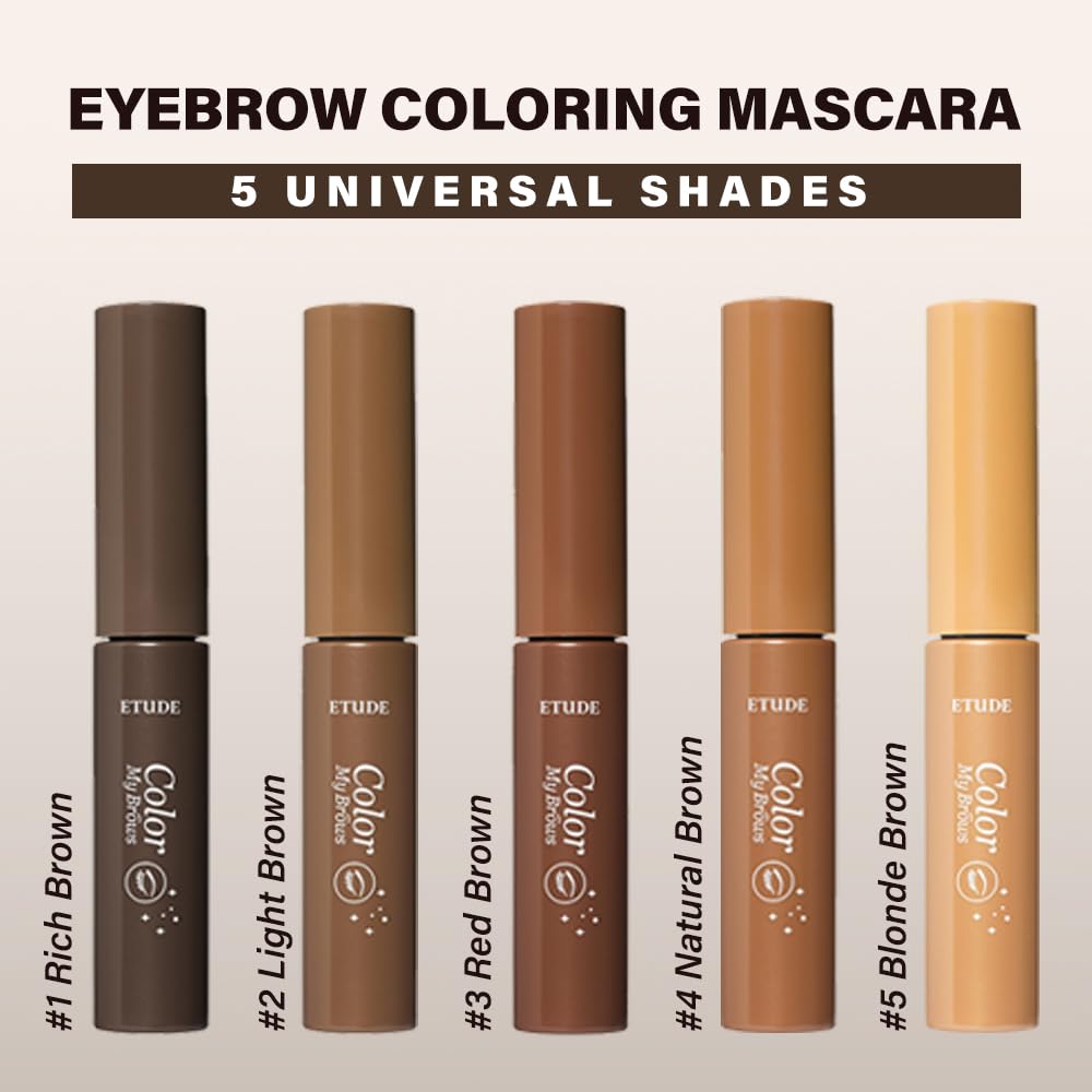 ETUDE Color My Brows Big Size, Brow Mascara, 3D Natural Coloring, Beeswax & Carnauba Wax, Moisturizing Brow Care, Eyebrow tint, Soft Gel Texture, Korean Makeup, Beauty, Light Brown (0.304 Fl Oz)