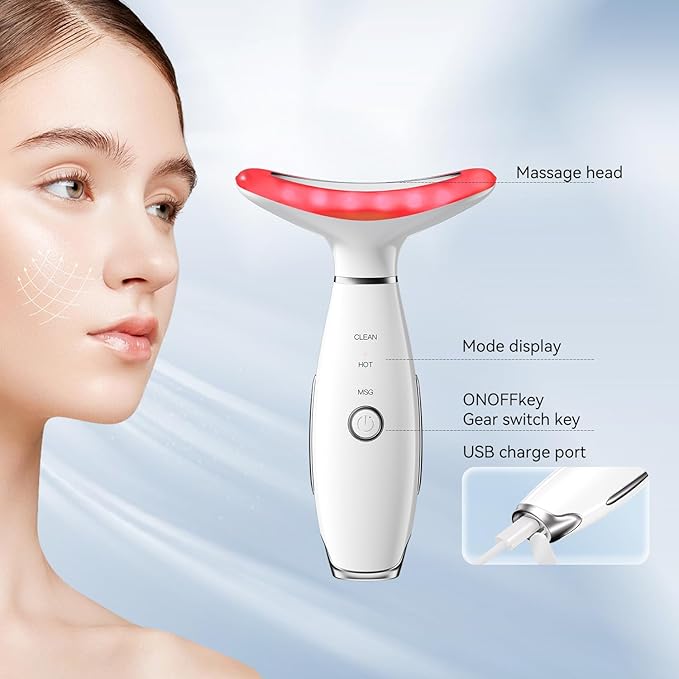 Neck Face Massager, 3-in-1 Portable Facial Massager, Face Sculpting Tool, at-Home Face Device for Skin Care(White)
