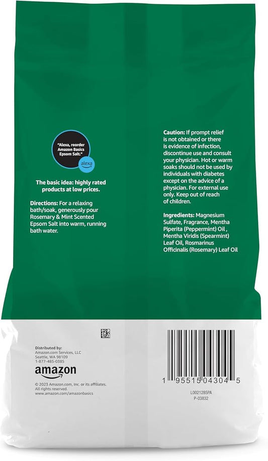 Amazon Basics Epsom Salt Soaking Aid, Rosemary & Mint Scent, 3 pound (Pack of 1) (Previously Solimo)