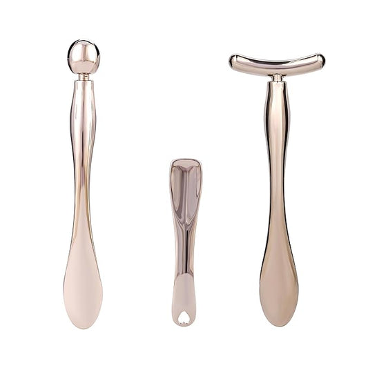 3Pcs Metal Eye and Face Cream Applicator Stick Cosmetics Spoon Spatula, Massager Tool for Facial Massage, Reduce Puffiness (Silver)