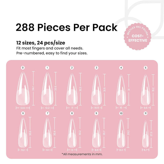 Beetles Gel Nail Tips Etch-X, Stiletto Medium, 288Pcs 12 Sizes, Pre-Etched Half Matte Full Cover Soft Acrylic False Nail Tips Pre-Shaped Easy DIY Fall Halloween Nail Extension Salon Gift for Women