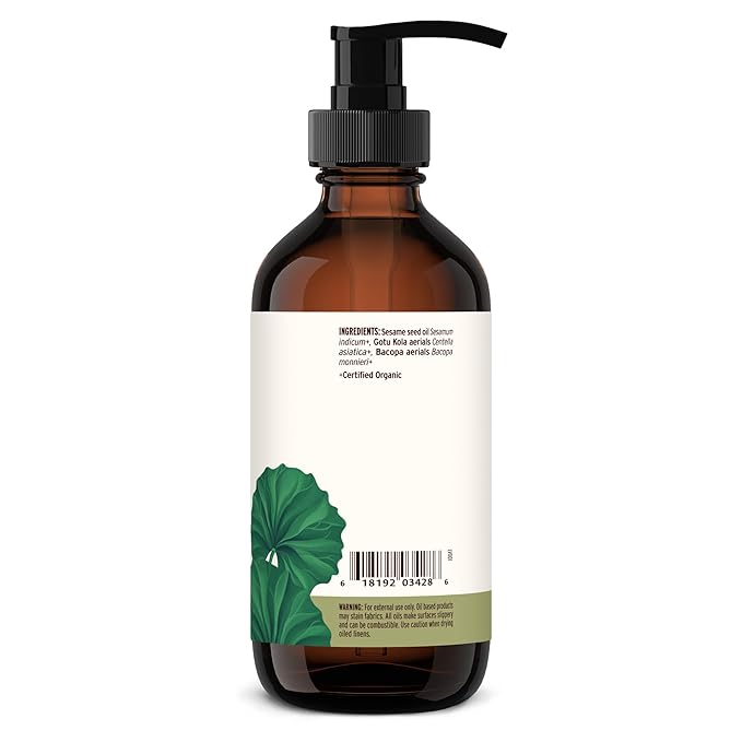 Banyan Botanicals Brahmi Oil with Sesame Base – Organic Ayurvedic Massage Oil with Gotu Kola and Bacopa ­­– Calming Massage Oil for Focus & Relaxation – 8 oz – Non GMO Sustainably Sourced Abhyanga Oil