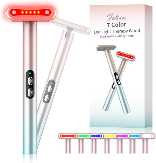 Red-Light-Therapy，Led Facial Light Therapy 7 Colors Eye Beauty Wand Face Massager Red for Skincare & Blue Rejuvenation Tool