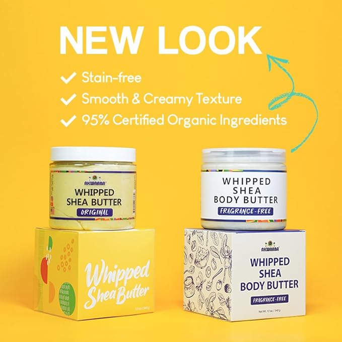 AKWAABA New Whipped Shea Body Butter (Gold Pineapple) - Moisturizes, Glows & Softens Skin | Natural Raw Shea Butter | For Dry Skin | 12 oz / 340 g
