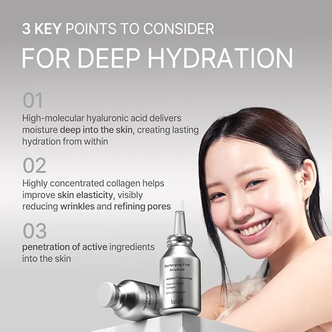 Recharging First Ampoule l 3-Nano Slow Aging Ampoule for Face with Hyaluronic acid, Collagen, Niacinamide l Hydrating & Soothing & Wrinkle-Care Korean Skin Care (30ml / 1.01 fl.oz)