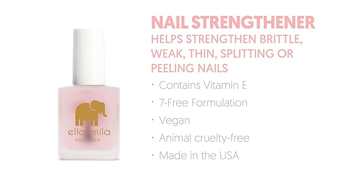 ella+mila "First Aid Kiss" Nail Strengthener and Growth treatment- Nail Repair Solution & Growth Treatment for Thin, Brittle & Damaged Nails - Nail Hardener with Vitamin E (0.45 fl oz)